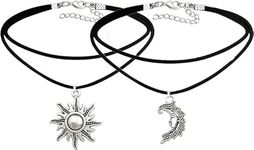 El Regalo 2PCs Crescent Sun Moon Choker Necklace- Double Layers Retro Gothic Choker Sun Moon Charm Choker for Teen Girls Women