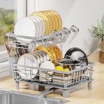 LIONONLY Dish Drying Rack, 2 Tier Dish Drying Rack with 360° Swivel Spout, Dish Racks for Kitchen Counter, Kitchen Dish Drainer Organizer with Utensil Holder, Grey