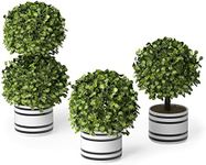 Barnyard Designs Artificial Boxwood Topiary Potted Plant Decorations, Mini Faux Fake Plant Greenery Arrangements in Pots for Office Desk or Home Décor (3 Pack, 8"/10"/12.5")