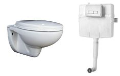 Belmonte Combo of Small Wall Hung/Wall Mounted Western Toilet/Commode/EWC Mini with Soft Close Seat Cover and 80mm Thick Dual Flush Concealed Cistern/Flush Tank with Push Flush Plate (White)