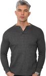 Long Sleeve Henley T Shirt Mens Grandad Shirt Mens Tops Casual Waffle Knit Button Shirt 2208 Charcoal Grey