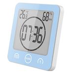 Zmucen Waterproof Digital Clock, Bathroom Shower Clock Timer with Big LCD Display, Humidity Temperature Display, Wall Clock Timer for Bathroom Shower Makeup Cooking (Blue)
