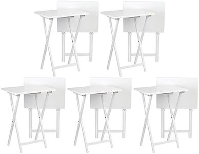 PJ Wood Conventional Solid and Sturdy Wood Construction Portable Folding TV Snack Tray Table Desk Serving Stand, White (10-Piece Set)