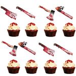 Blumomon 28Pcs Halloween Axe Chainsaw Cupcake Toppers Halloween Cupcake Decorations Picks for Halloween Horror Bloody Theme Birthday Party Horror Party Cake Decorations Supplies(Double Sided)