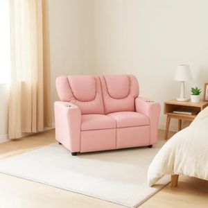 Naomi Home Suri Kids Recliner Loveseat with Cup Holders & Footrests, Pink Faux Leather - Cozy 2-Seater Lounge for Children