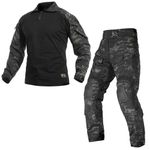 VOTAGOO GEAR G3 Combat Uniform Set for Men Tactical Camouflage Clothing Hunting Paintball Suit with Knee & Elbow Pads, Dark Black, 2X-Large