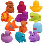 Toyshine Toys for Baby - Jungle Animal Friends Bath Toys | Toddler Baby Chu Chu Bathing Squeeze Bath Toys Non-Toxic - Set of 12