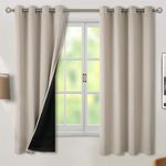 BGment Thermal Insulated 100% Blackout Curtains for Bedroom with Black Liner, Double Layer Full Room Darkening Noise Reducing Grommet Curtain, 2 Window Curtain Panels of 52 x 63 Inch, Cashmere