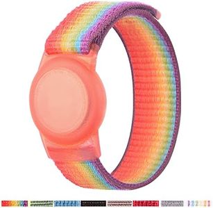 AirTag Bracelet for Kids, Apple Air Tag Protective Cover with Nylon Wristband, Anti Lost GPS Trackers Case Cover Elastic Watch Band for Toddlers Girls Boys Elders (Light Rainbow)