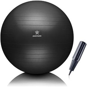 BODYMATE Exercise Ball - E-book with exercise guides included - Gym-quality Swiss balls for fitness, birthing, pregnancy - Air pump included - Anti-Burst - 75cm - Black