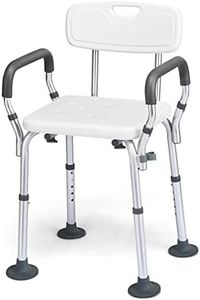 Costway Shower Chair, Height Adjustable Non-Slip Aluminum Frame Shower Seat with Shower Buckle &Removable Back & Padded Arms, Bathtub Shower Lift Chair for Elderly & Disabled, Hold up to 150 KG