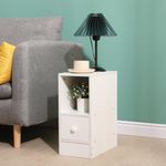 Slim Bedside Cabinet, Narrow Nightstand Side Table, Bedside Table with Drawer & Open Shelf for Bedroom, Living Room Sofa Side End Table, White