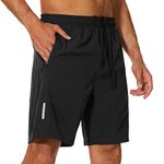 YUTYTH Mens Gym Running Shorts Breathable Quick Dry 7" Gym Athletic Shorts with Zipper Pockets and Reflective Strip Black