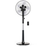 Pro Breeze® 16-Inch Pedestal Fan with Remote Control and LED Display - 4 Operational Modes - 80° Oscillation - Adjustable Height & Pivoting Fan Head (Dual Blades Black)