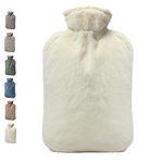 BICAREE Hot Water Bottle with Cover, 2L PVC Hot Water Bag for Neck, Shoulder Pain and Hand Feet Warmer, Menstrual Cramps, Hot Compress and Cold Therapy(Lily White)