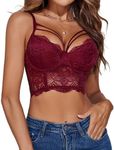 Avidlove Lace Bralette for Women V Neck Camisoles Adjustable Strap Two Layer Crop Top Bustier Tops Wine Red Small