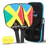 Airavat Pickleball Paddle Set, Prix Pickleball Paddle Set | Pickleball Set of 2 Pickleball Paddles Teal Color, 2 Pickleball Balls, 16mm Thickness with Premium Bag | Made of Carbon (Red)