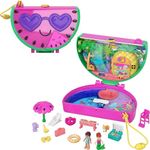 Polly Pocket Watermelon Pool Party Compact, Watermelon Scent, 12 Pop and Swap Toy Accessories, 2 Polly Pocket Dolls, Toys for Ages 4 and Up, One Polly Pocket Playset, HCG19