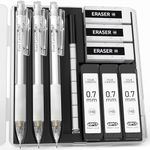 Four Candies Cute Mechanical Pencil Set with Case - 3PCS Pencils 0.7mm with 180PCS HB Lead Refills, 3PCS Erasers & 9PCS Eraser Refills, White Clear Mechanical Pencil for Students Drawing, Writing