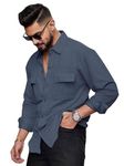 IndoPrimo Men's Regular Fit Fancy Double Pocket Casual Shirt for Men Full Sleeves - Cargo (in, Alpha, M, Regular, Grey)