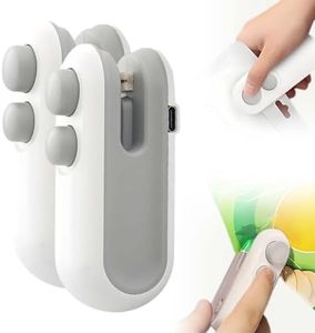 Mini Bag Sealer, 2025 Upgraded 2 in 1 Sealer with Cutter and Magnet, USB Rechargeable Chip Bag Heat Seal, Portable Handheld Resealer Machine for Plastic Bags Snack Bags Food Storage (2, White)