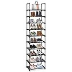 esonstyle Shoe Rack, 10 Tiers Tall Narrow Shoe Rack Space-Saving Door Metal Shoe Storage Vertical Tall Shoe Shelf For Living Room Bedroom