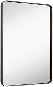 Hamilton Hills Contemporary Brushed Metal Wall Mirror | Glass Panel Black Framed Rounded Corner Deep Set Design | Mirrored Rectangle Hangs Horizontal or Vertical (24" x 36")