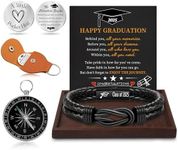 Graduation Gifts 2025, Graduation Gifts for Him 2025 Leather Bracelet for Men with Pocket Hug Token Compass Teen Gift Trendy Stuff Infinity Knot Graduate Gift for Son Grandson Brother Boyfriend Jewelry