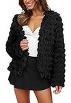 PRETTYGARDEN Womens Winter Coats 2023 Fashion Faux Fur Long Sleeve Fleece Shaggy Lightweight Fall Cropped Jacket Outerwear (Black,Medium)