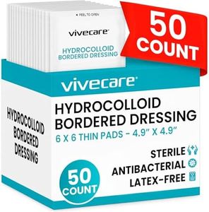 Vive Hydrocolloid Bandages - Large Sterile Blister Dressings - Medical Gauze Pads for Bed Sores, Burns, Cysts and Ulcer Treatment - Highly Absorbent Individual Patches - Non-Stick Padding (6" x 6")