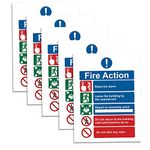 RubiGo - Fire Action Notice Sign, 5PK 20x15cm, Fire Exit Sign High Gloss Self Adhesive Sticker - Fire Safety Signs Fire Signage Stickers Fire Escape Sign (5)