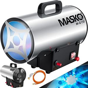 Masko® El Calentador de Gas Calentador de Gas cañón, Calentador de Gas de construcción, Calentador de Gas Radiante, generador de Aire Caliente Incl. Manguera de Gas y Reductor de presión, Plata 15 KW