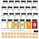 Tebery 24 Pack 2oz Glass Shot Jars Mini Juice Bottles with Black Lids, Small Clear Jar for Ginger, Wellness Shot, Juice, Sample, Whiskey, Oils, with Waterproof Stickers and Brush