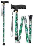 Easy Folding Walking Sticks for Women - Folding Extendable Walking Stick for Disabled - Adjustable Height Lightweight Walking Canes for Ladies Collapsible Walking Stick Non Slip Handle - Green Floral