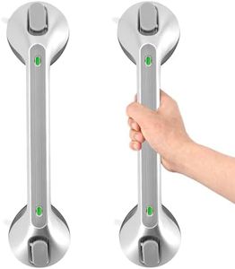 Newthinking Long Suction Grab Rails for Bathroom, 16inch Suction Shower Handle with Indicator, Portable Suction Safety Grab Handle Mobility Aids for Elderly Disabled (2, Silver)
