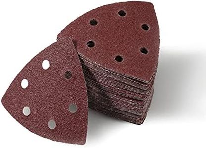 LEONTOOL 50 Pcs Triangle Sanding Pads 80 Grit 3-1/2 Inches Hook and Loop Triangle Sandpaper 6 Holes Oscillating Multitool Sanding Pads Detail Sander Sandpaper for Wood Metal Stone Polishing