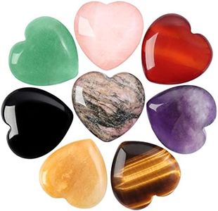 CASMON 8 Pcs Natural Mix Heart Love Stones (1 Inches), Puff Hearts Healing Palm Crystal Set with Gift Box for Chakra Reiki Home Décor