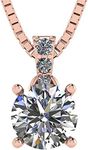 3.00 Carat 4 prong Simulate Round Diamond Solitaire Necklace,Rose Gold Plated Silver-Swarovski