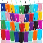36 Pack Cups with Lids and Straws, 24oz Plastic Glitter Tumbler Iced Coffee Cup Reusable Travel Mug Water Bottle for Smoothie Party Birthday, Rich Color