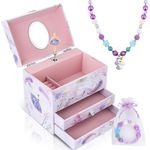 Homtibrm Musical Jewellery Box For Girls - Large Kids Jewellery Music Box with 2 Pullout Drawers & Unicorn Jewellery Set, Great Birthday Gifts for Girls Christmas Gifts (Pink Ballerina)