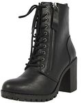 SODA Women's Malia Faux Leather Lace Up Chunky Ankle Boot,Black,7