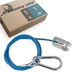 valonic breakaway cable for trailers and caravans, 1m, blue, with carabiner, 250kg breaking load, breakaway cable with fork head (shackle), ripcord