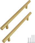 goldenwarm 5 Pack Brushed Brass Kitchen Cabinet Hardware Handle T Bar Handles Furniture Gold Door Drawer Pulls Knobs Hole Spacing 160mm 6-1/4in