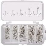 ANCLLO 50pcs Fishing Treble Hooks Kit - High Carbon Steel Hooks Strong Sharp Round Bend Treble Fishing Hooks for Hard Bait Lures Saltwater Freshwater Fishing Silver