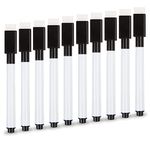 VEYLIN Small Whiteboard Pens, 10PCS Black Dry Wipe Whiteboard Marker Pens with Eraser Fine Tip Whiteboard Pen for Kids