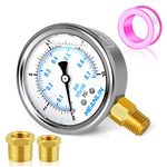 MEANLIN MEASURE 0~10Psi Stainless Steel 1/4" NPT 2.5" FACE DIAL Liquid Filled Pressure Gauge WOG Water Oil Gas Lower Mount