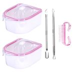 Nail Soaking Bowl Set, 2PCS Finger Soaking Bowl ​Handle Grip Nail Brush Triangle Cuticle Peeler and Stainless Steel Cuticle Pusher Nail Art Tool for Fingernail Toenail Caring Cleaning Brushes Kit…