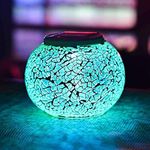 TOMBABY Color Changing Solar Powered Glass Mosaic Ball Led Garden Lights, Rechargeable Solar Table Lights, Outdoor Waterproof Solar Night Lights Table Lamps for Decorations