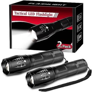 2 Pack Tactical Flashlights Torch, Military Grade 5 Modes 3000 High Lumens Led Waterproof Handheld Flashlight for Camping Biking Hiking Outdoor Home Emergency