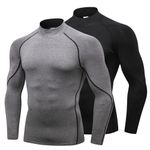 LNFINTDO 2 Pack Compression Tops for Men Long Sleeve Mock Turtleneck Shirts Quick Dry Base Layer Top for Gym Sports Fitness Workout Training